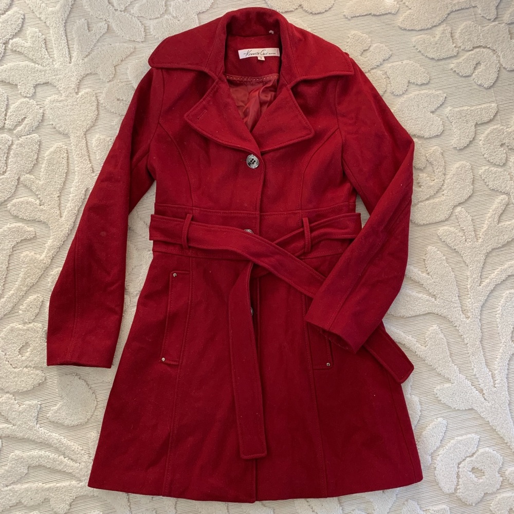 Kenneth Cole Red Wool Coat, Size 2.